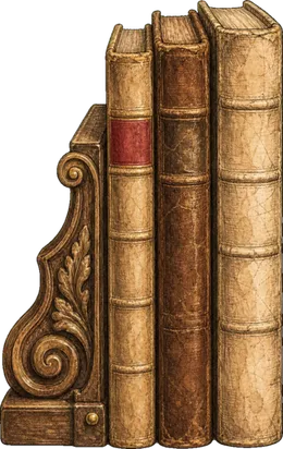 Tre libri sostenuti da un fermalibro antico